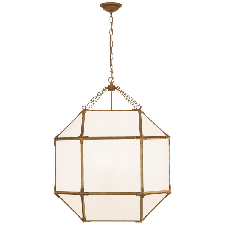Elegant Gilded Iron and White Glass Large Lantern, 30.25" H