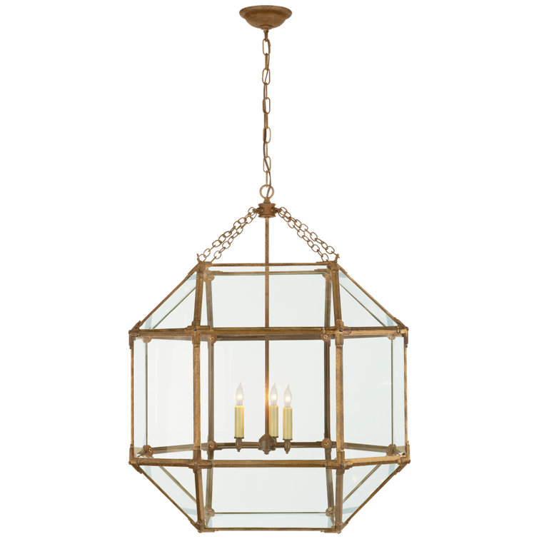 Morris Large Lantern with Stained Glass and Gold Finish