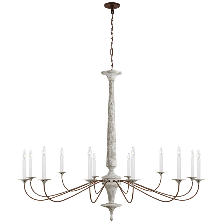 Swedish White and Natural Rust 12-Light Candle Chandelier
