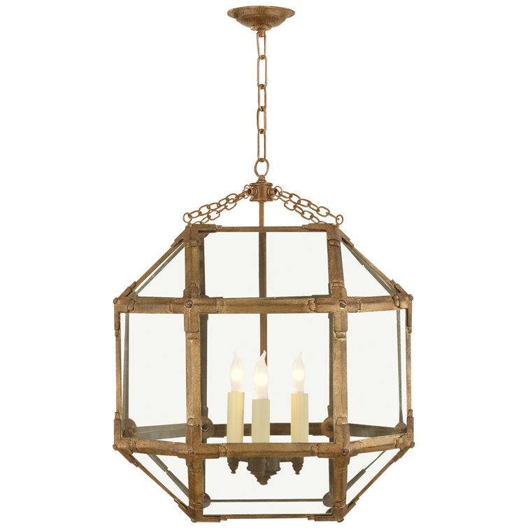 Gold and Clear Glass Medium Lantern Pendant Light