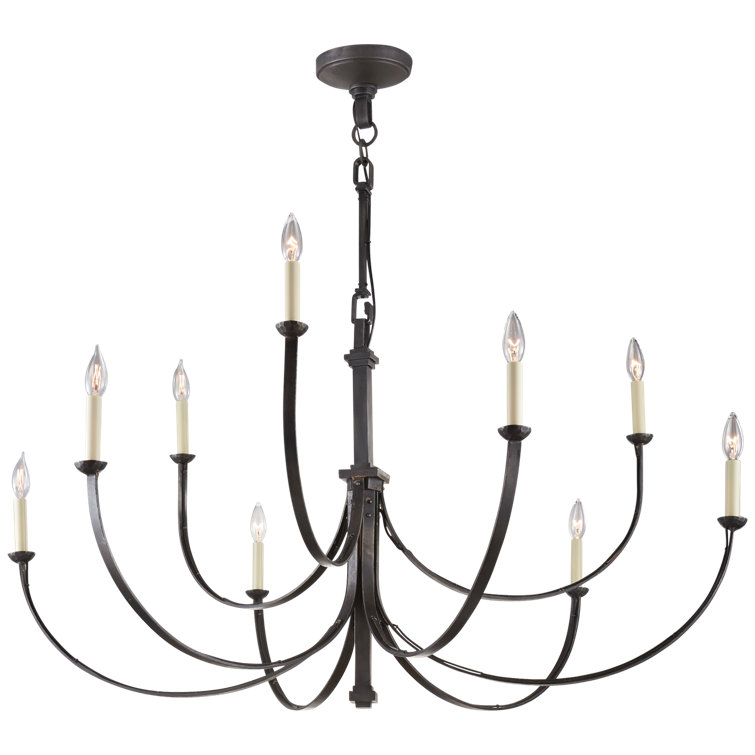Aged Iron 9-Light Candle Chandelier with Crystal Accents