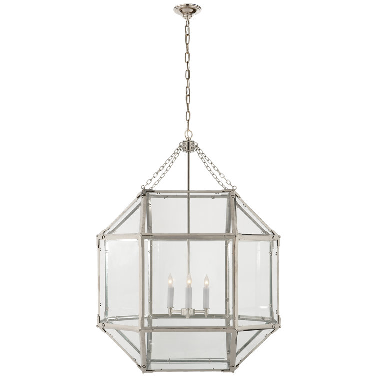 Elegant Morris 30'' Polished Nickel & Clear Glass Large Lantern