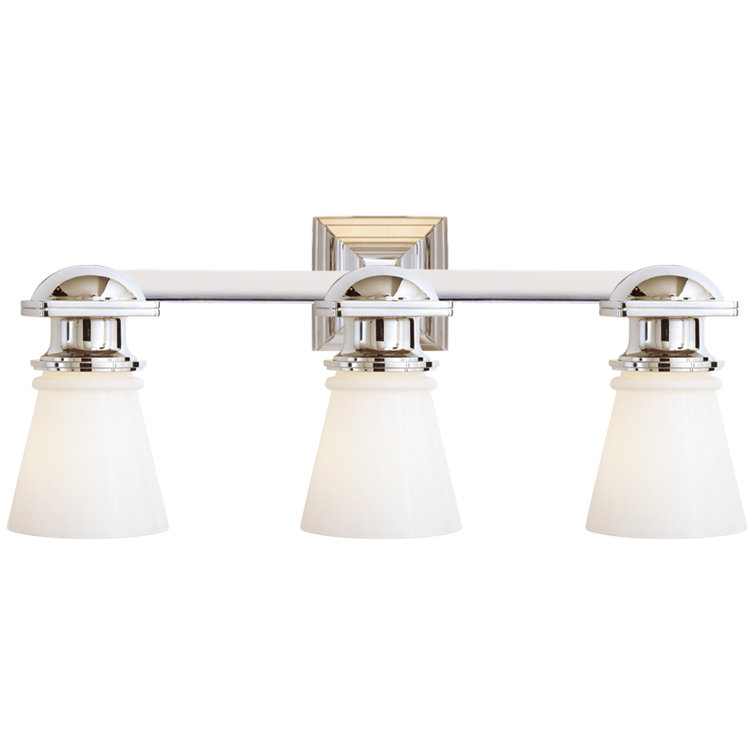 Art Deco Inspired Chrome Vanity Wall Sconce with White Glass Shades