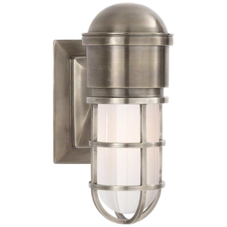 Antique Nickel Coastal Dimmable Wall Sconce with White Glass