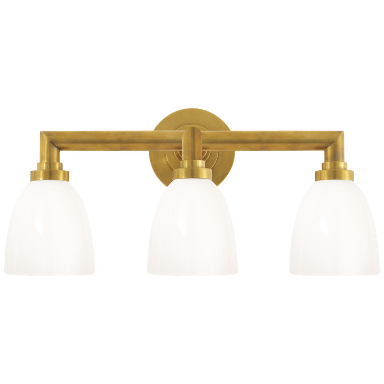 Wilton Antique Brass 3-Light Vanity with White Glass Shades