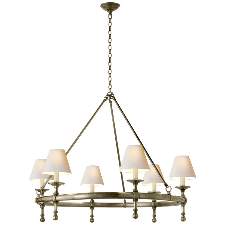 Antique Brass 6-Light Chandelier with Paper Shades
