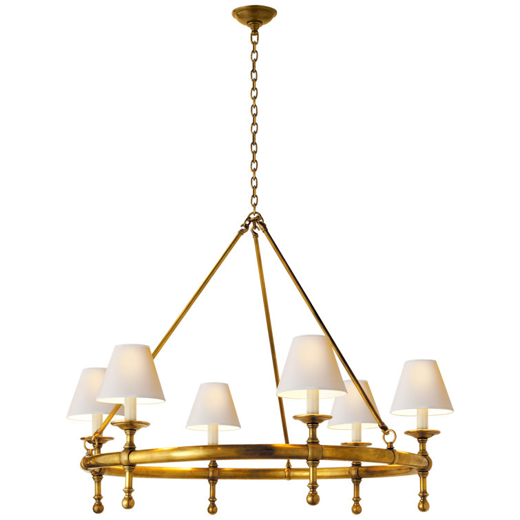 Antique Brass 6-Light Chandelier with Paper Shades