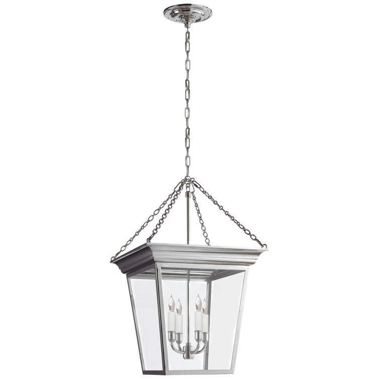Elegant Cornice Bronze Hanging Pendant with Clear Glass Panels