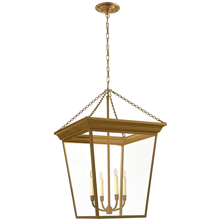 Hand-Rubbed Antique Brass and Glass Lantern Pendant Light