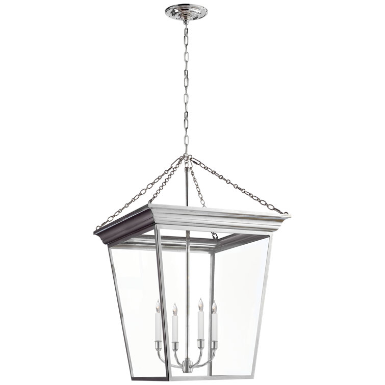 Cornice Bronze 4-Light Lantern Chandelier with Glass Panels