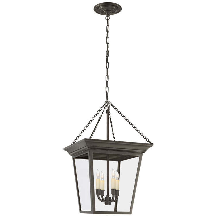 Elegant Cornice Bronze Hanging Pendant with Clear Glass Panels