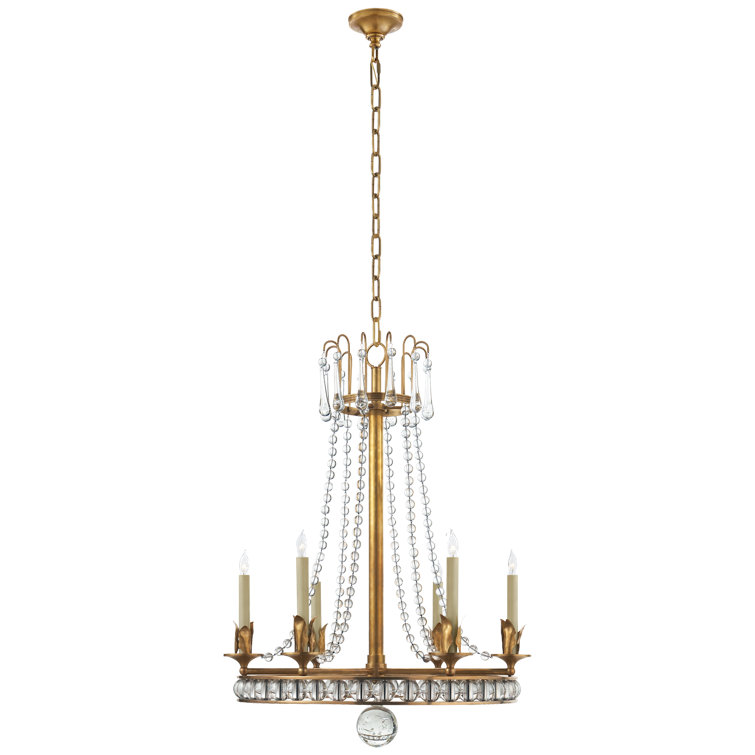 Hand-Rubbed Antique Brass and Crystal 6-Light Chandelier