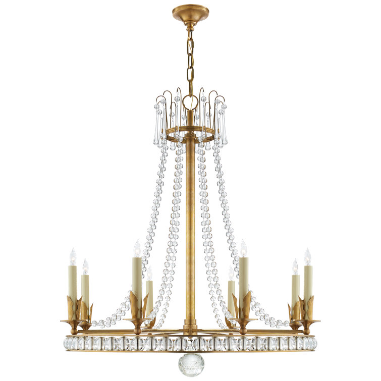 Hand-Rubbed Antique Brass and Crystal 8-Light Chandelier