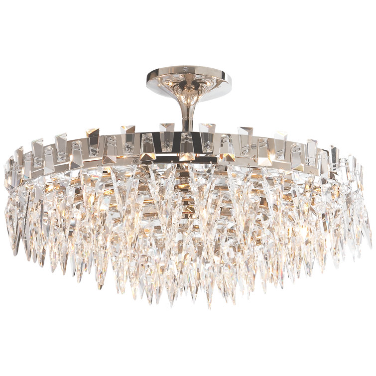 Polished Nickel Crystal 10-Light Semi Flush Mount