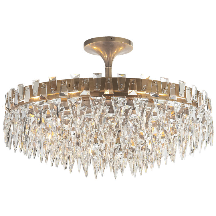 Modern Elegance 14'' Hand-Rubbed Antique Brass & Crystal LED Flush Mount
