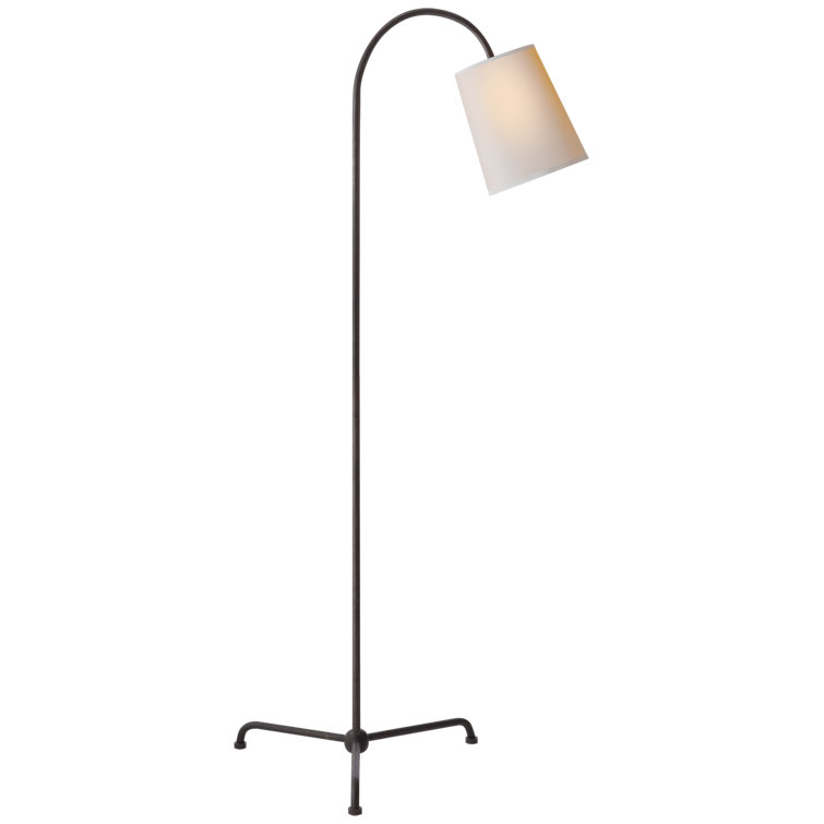 Aged Iron Adjustable Arc Outdoor Floor Lamp with Fabric Shade