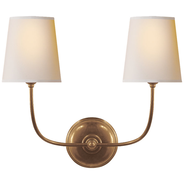 Antique Brass and Bronze Dual Light Fabric Shade Sconce
