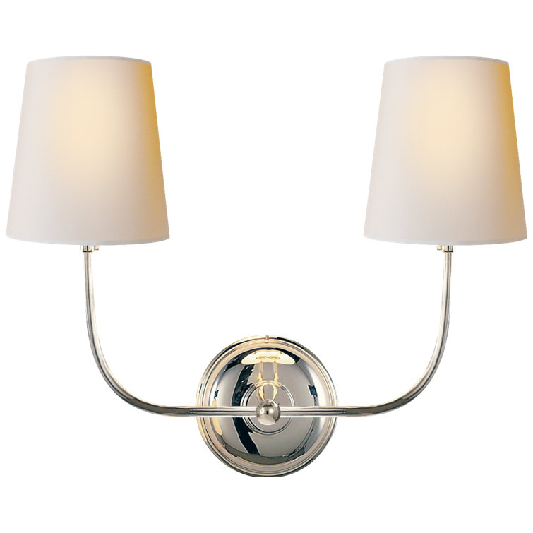 Polished Nickel 2-Light Wall Sconce with Fabric Shades