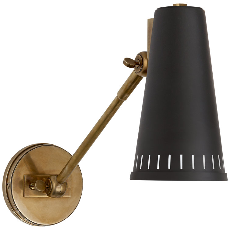 Antonio Adjustable Cone-Shaped Matte Black and Antique Brass Sconce