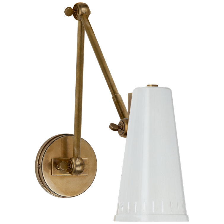 Antonio Antique Brass Swing Arm Wall Sconce with Antique White Shade