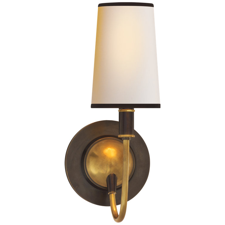 Bronze and Antique Brass Dimmable Fabric Shade Sconce