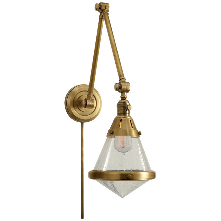 Elegant Antique Brass Swing Arm Wall Light with Seeded Glass Shade