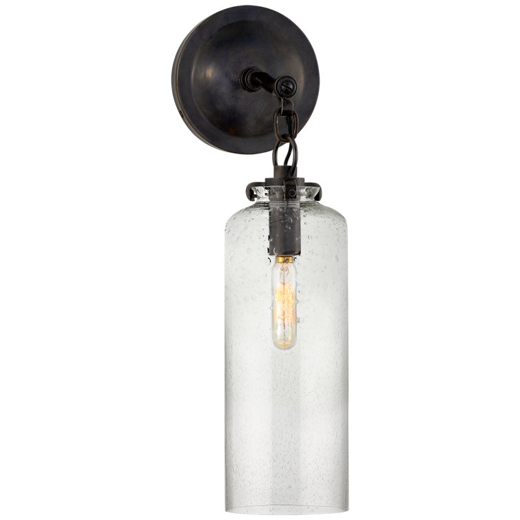Katie Cylinder Bronze & Black Outdoor Wall Sconce with Seeded Glass