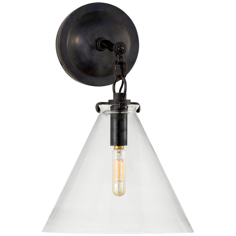 Katie Conical Bronze Wall Sconce with Clear Shade - Dimmable, Direct Wired