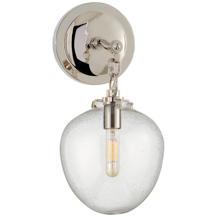 Katie Acorn 13.4" Polished Nickel Outdoor Wall Sconce with Seeded Glass