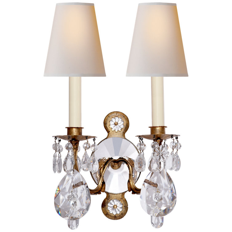Yves Gilded Iron and Crystal 19" Art Deco Sconce
