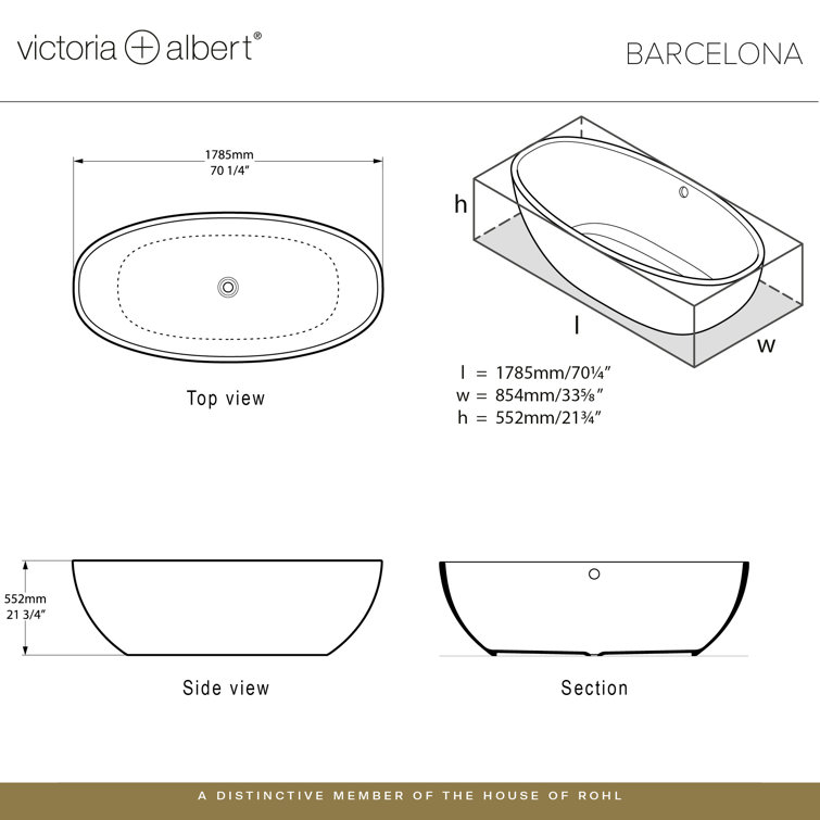 Barcelona 70" x 34" Freestanding Soaking Bathtub