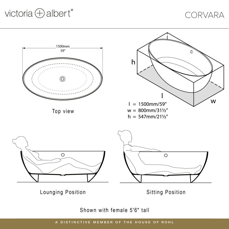 Corvara 59" White Cast Iron Freestanding Soaking Bathtub