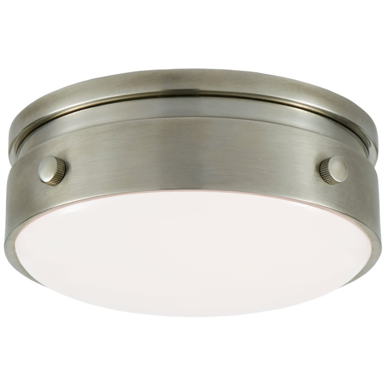 Antique Nickel Drum LED Flush Mount with White Glass Shade