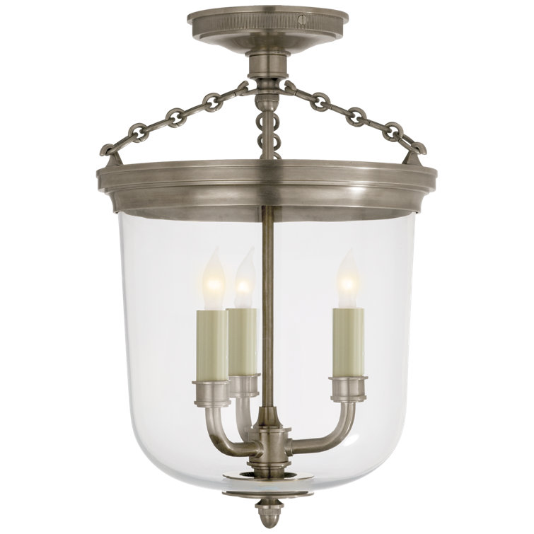 Antique Nickel Glass 3-Light Semi-Flush Mount