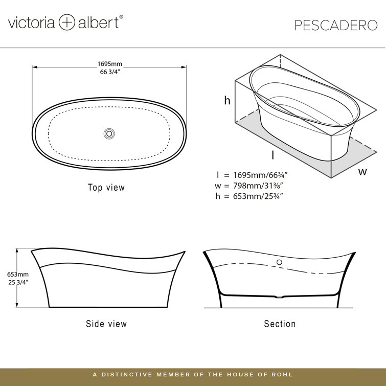 Pescadero 67" White Freestanding Oval Soaking Bathtub