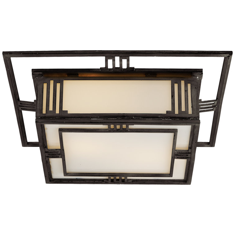 Enrique 16" Aged Iron and Glass Flush Mount Light