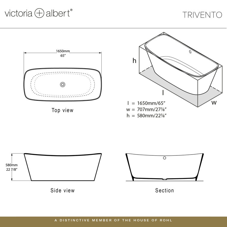 Trivento 65" White Acrylic Freestanding Soaking Bathtub