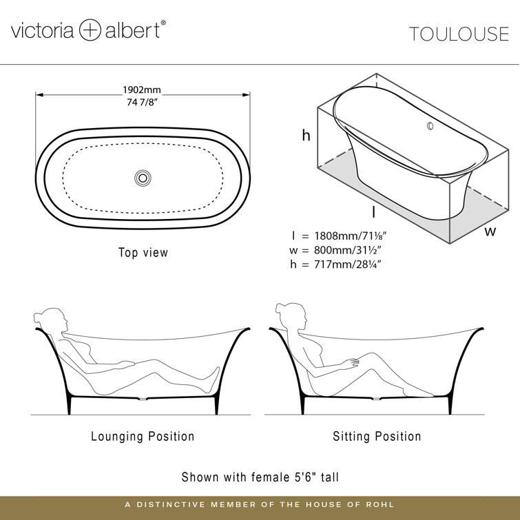 Toulouse 71" White Freestanding Oval Soaking Bathtub