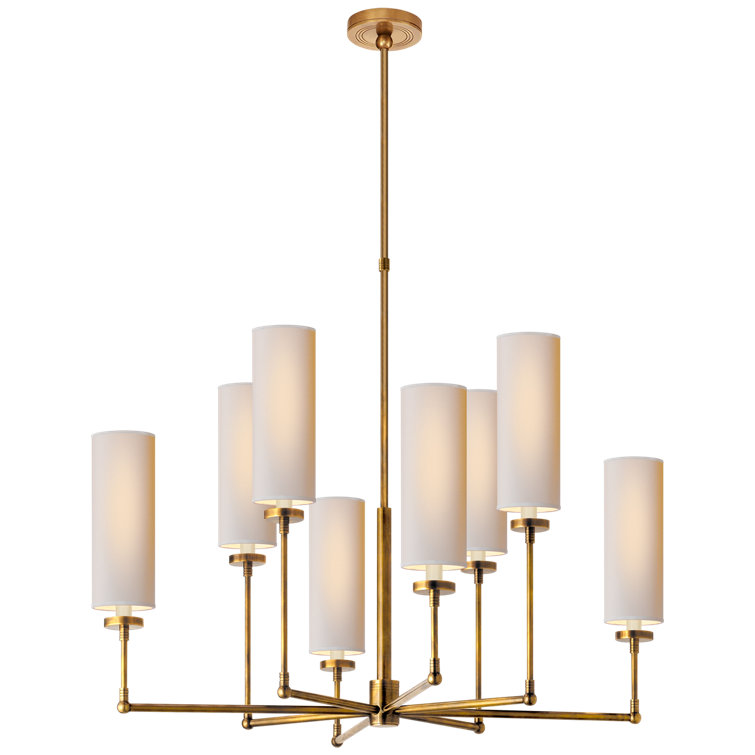 Antique Brass Crystal Candle Chandelier with Linen Shades