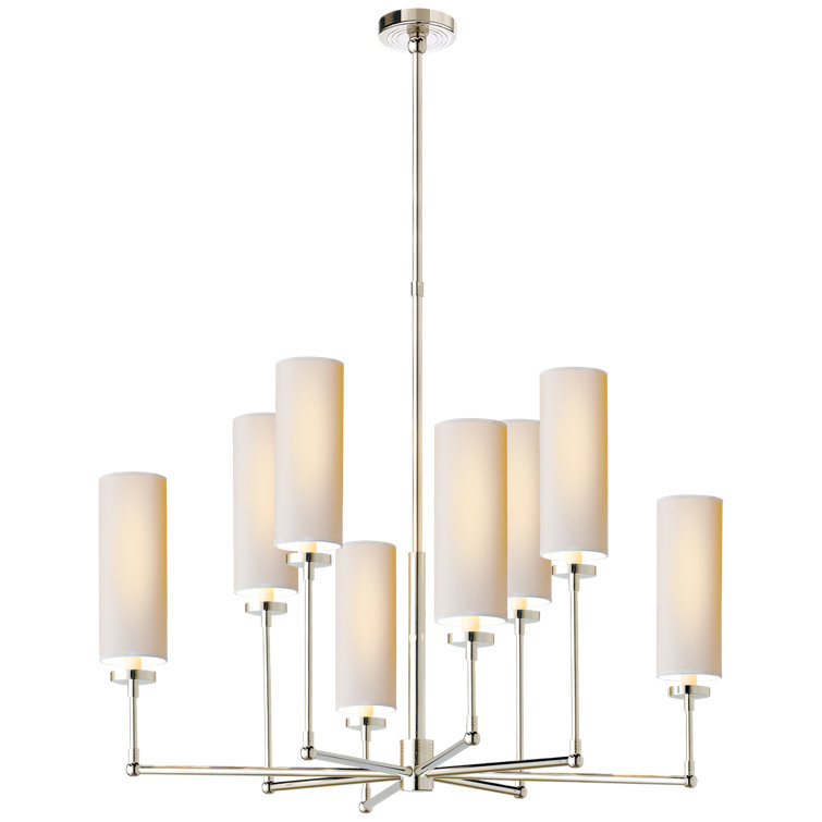 Polished Nickel 8-Light Chandelier with Crystal Accents and Paper Shades
