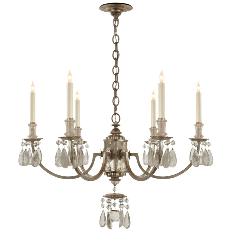 Burnished Silver Leaf Crystal Candle 6-Light Chandelier