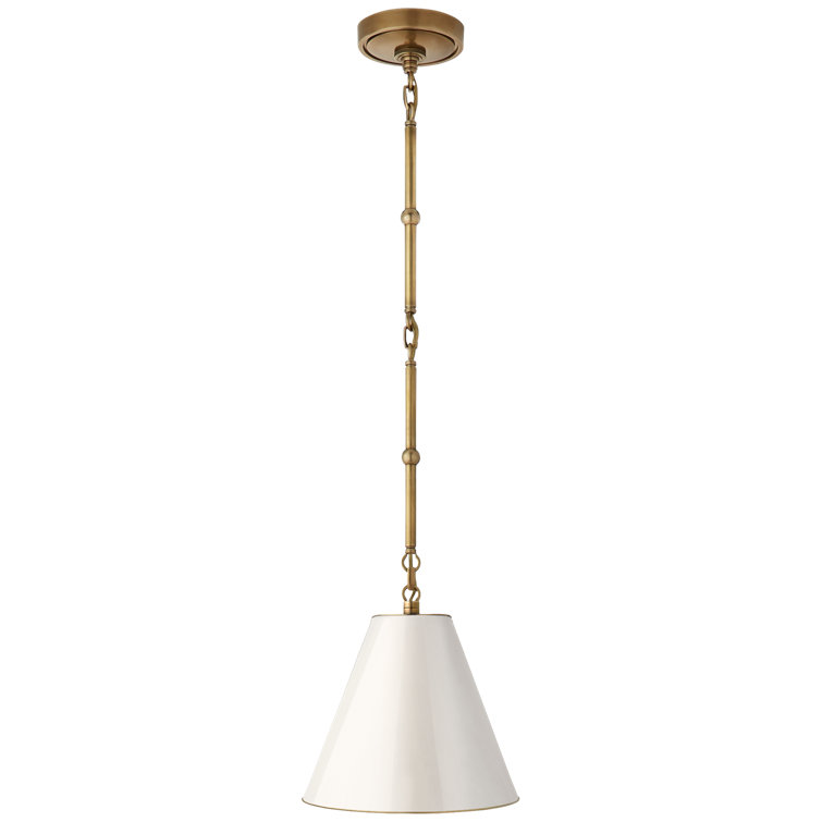 Antique Brass and White 10" Pendant Light with Cotton Shade