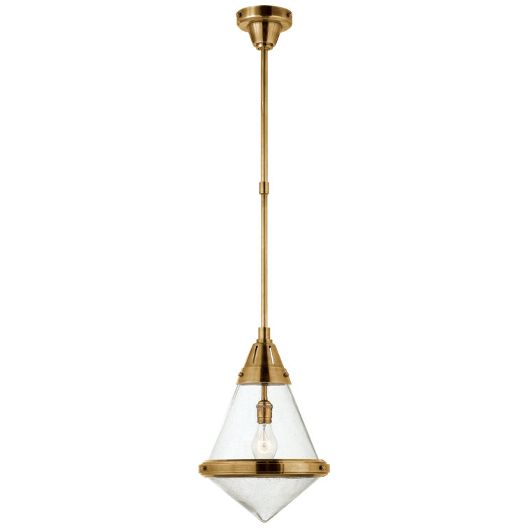 Hand-Rubbed Antique Brass Indoor/Outdoor Pendant Light with Seeded Glass Shade