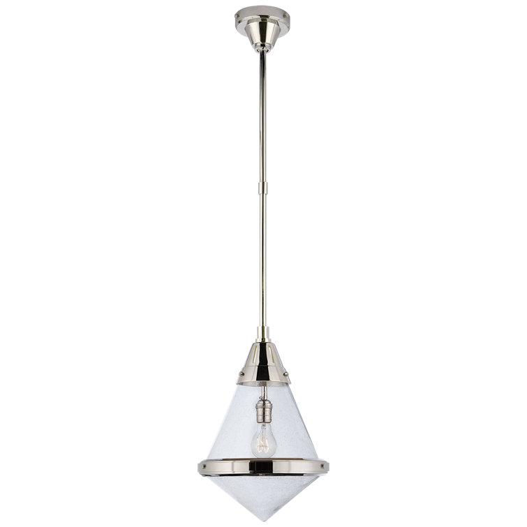 Polished Nickel and Seeded Glass Pendant Light