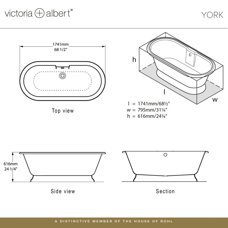 York 68.5" Gloss White Freestanding Soaking Bathtub