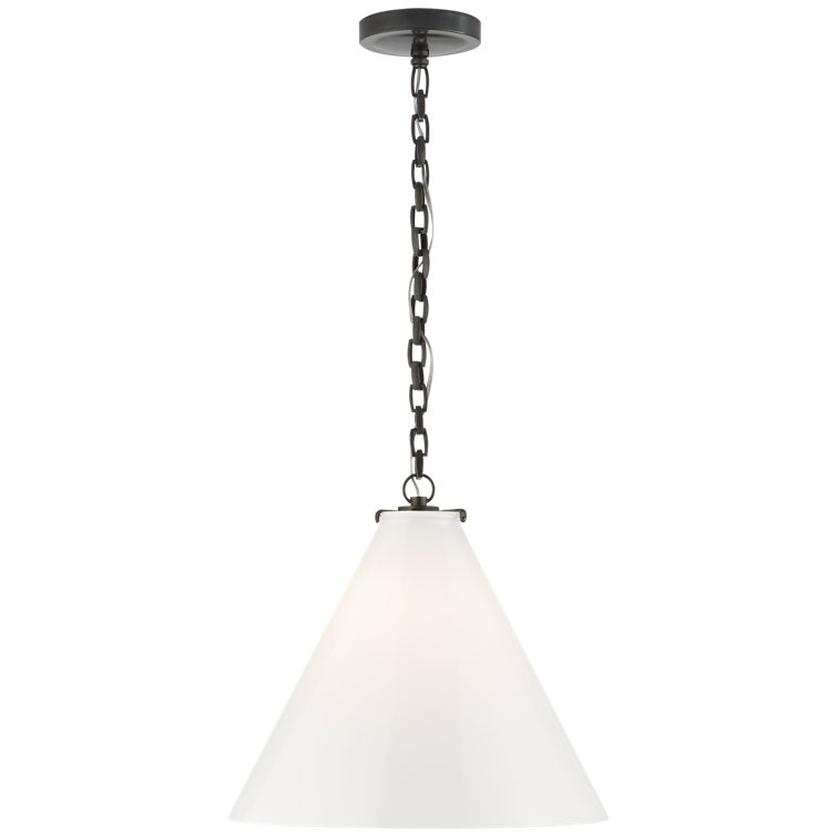 Katie 14.75" Bronze Conical Pendant with White Glass Shade