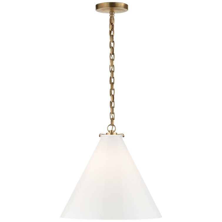 Hand-Rubbed Antique Brass and White Glass Pendant Light
