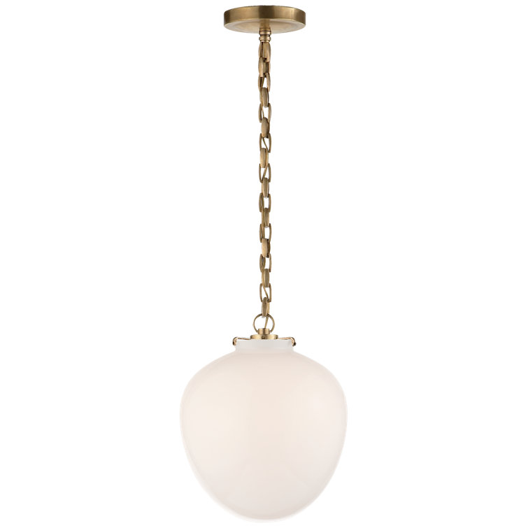 Elegant Katie Acorn 13" Glass Pendant in Hand-Rubbed Antique Brass