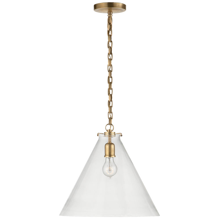Antique Brass and Clear Glass Conical Pendant Light