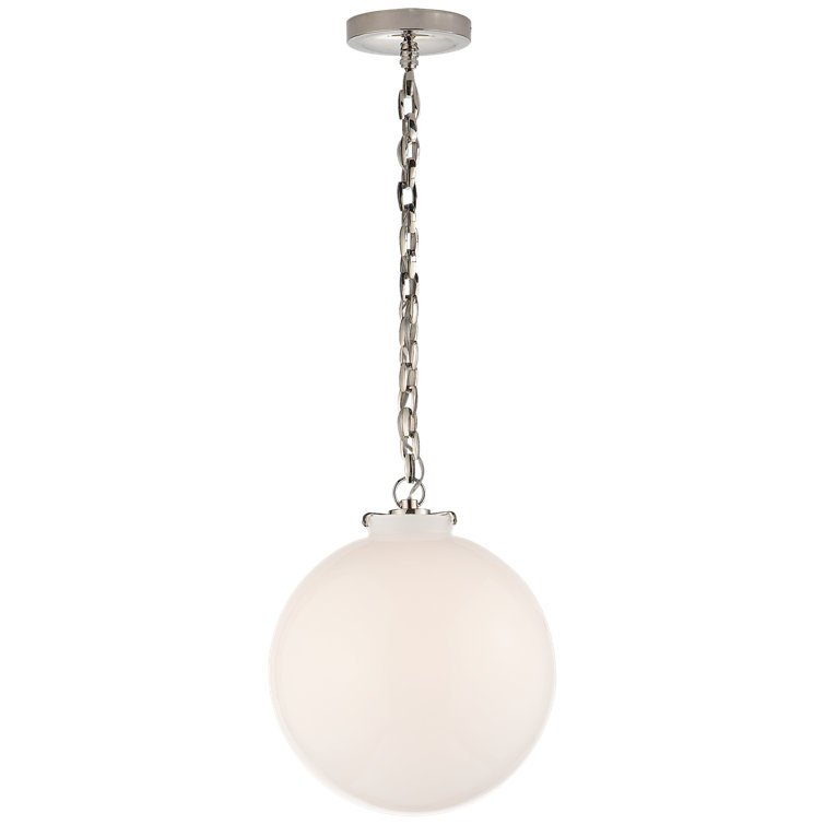 14" Polished Nickel Globe Pendant with White Glass Shade